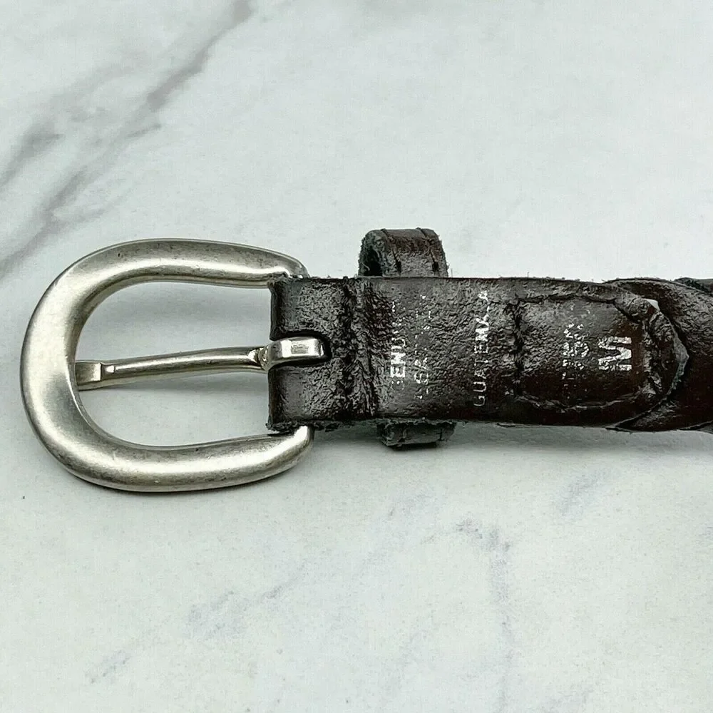 Vintage Brown Woven Leather Belt Silver Buckle Medium (M) ✨